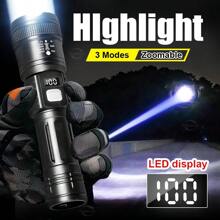 Novo Flashlight Brilhante de Verão, Exibição Digital, Iluminação de Emergência com Zoom de Longo Alcance, Bateria de Lítio de Alta Capacidade com Longa Duração, Lanterna LED Pequena À Prova D'água e Portátil, Durável, Patrulha, Esportes Ao Ar Livre, Acessórios para Camping