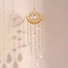 1pc Golden Flame Moon Crystal Pendant Sunlight Catcher Outdoor Garden AB Color Hanging Decoration Ornament,Halloween,Spooky,Autumn,Holiday,Festival,Home Decor ,Room Decor,Wall Decor Gifts Birthday Graduation