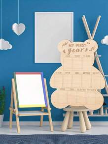 1pc Wooden Bear First Year Milestone Photo Frame, Adorable Bear Ornament, With Vertical Poster Frame For Living Room, Ideal For Calendar Cards, 1st Birthday Keepsake, Shower Gift
