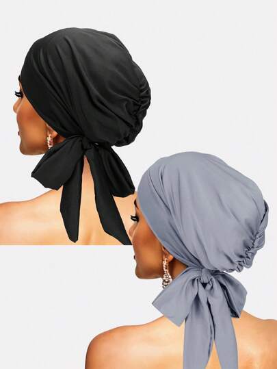 مجموعة 2 قبعة نسائية من القطن الكريب مناسبة للاستخدام اليومي، قبعة طويلة مجعدة للسيدات