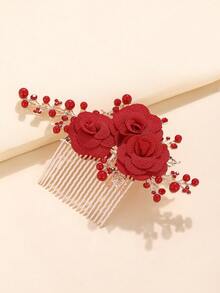 New Vintage Bridal Headpiece Accessories Featuring Crystal & Faux Pearl Decor, Wedding Hair Comb & Hairpins Valentine's Day Accessories - Red - View 4