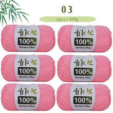 6 包 300 克竹纤维纱线，透气舒适，适合钩编、针织 T 恤、披肩、围巾、毛衣、夹克、帽子、开衫和配饰，春、夏、秋手工必备，柔软顺滑的纱线