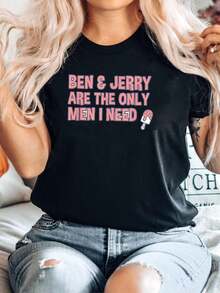180g Pure Cotton BEN JERRY ARE THE ONLY MEN I NEED Black 4X Large Soft Versatile Designer Clothes Summer Homme Slightly Top For Everyday Wear Print Round Neck Short Sleeve Breathable For Women Casual Graphic Streetwear Comfortable Stylish Unisex Fashion Stretched - Black - View 1
