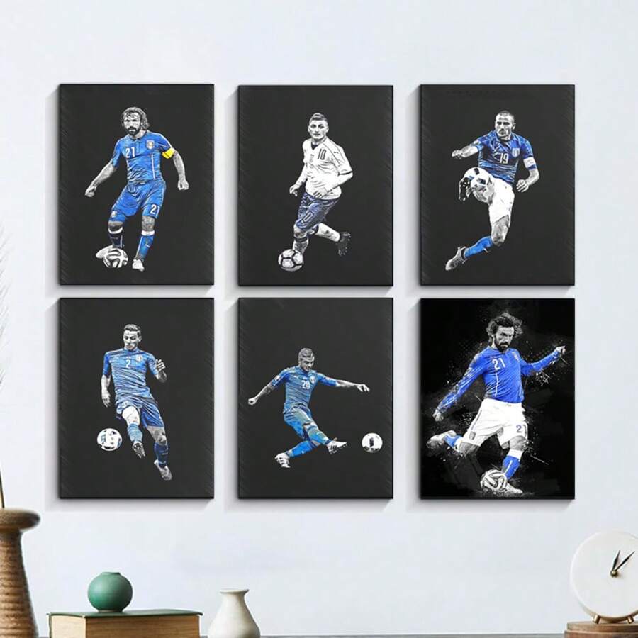 Set Of 1/3 Pcs Soccer Player Pop Wall Arts Soccer Star Posters Sports Printmaking Canvas Posters Printing Modern Stadium Living Room Bedroom Home Decoration Unframed-Style, Wall Art With Frame