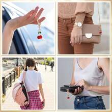 5 套 15 件樱桃钥匙扣散装派对礼品配件红色樱桃钥匙扣礼物带感谢标签欧根纱给客人女士可爱包钱包钱包挂件水果派对礼品用品汽车配件包挂件学校水果哥特 Y2k 万圣节配件教师节圣诞节 - 多色 - 查看 6