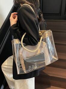 Minimalist Large Capacity Transparent Beach Tote Bag, Women's Shoulder Handbag - Multicolor - View 4