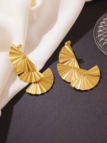 1 Pair Minimalist Fashion Personalized Exquisite Fan-Shaped Tassel Stainless Steel Earrings, Suitable For Women's Daily Commute Outfit/Party Wear Jewelry/Holiday Gift