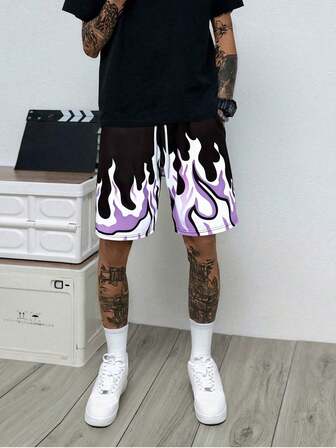 夏季新款男士运动短裤、休闲、健身短裤、运动衫、男友风格印花、男士健身服、抽绳腰带、篮球短裤、弹性轻便运动裤，非常适合篮球、棒球、锻炼、跑步、训练、健身、运动、户外