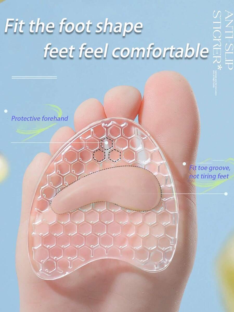 1 Pair Women's Non-Slip Shoe Insoles, Self-Adhesive High Heel Foot Care Cushions - Transparent Silicone - View 1