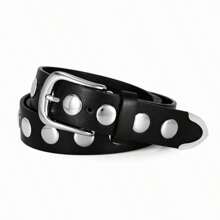 Cinturón versátil de mujer con tachuelas, estilo punk, cinturón de cintura de estilo callejero de piel de PU con lunares, adecuado para primavera, verano, otoño e invierno, escuela, otoño, Halloween