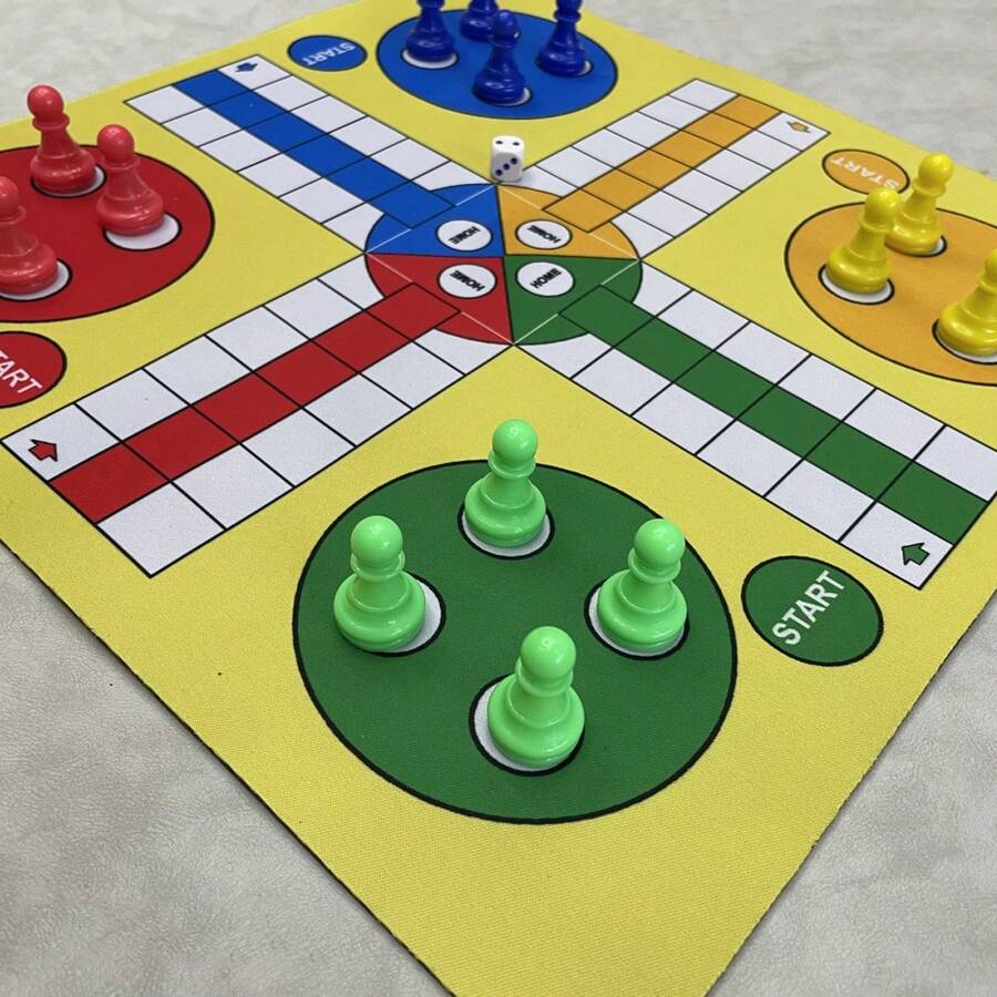 9.4/13.7 Inch Ludo Travel Board Game Set Folding Roll Up Rubber Board Game Pad Flying Chess Portable Classic Strategy Game - Multicolor - View 1