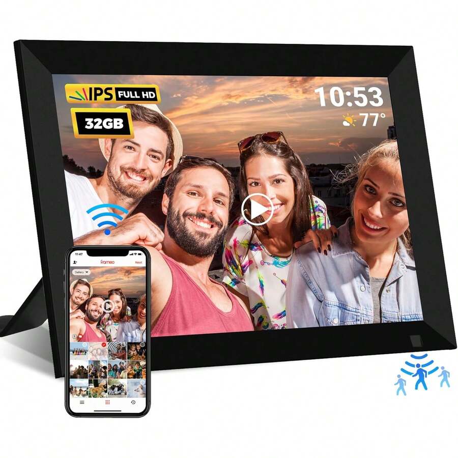 Digital Picture Frame, 10.1 Inch Smart Digital Photo Frame 1280x800 IPS LCD Touch Screen, Auto-Rotate, Built-In 16GB Storage, Share Photos Or Videos Instantly Via Frameo APP From Anywhere - màu đen - Xem 1