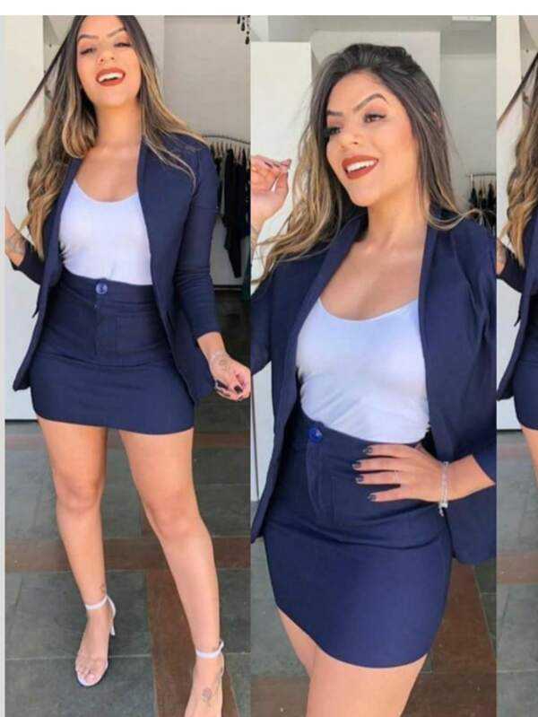 CONJUNTO FEMININO BLAZERS COM SAIA BOLSO   Simples  elegante