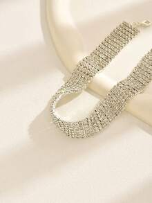 1pc Sparkling Multi-Row Diamond Necklace, Unique Hip-Hop/Rave Elements Party Short Necklace - Silver - View 3