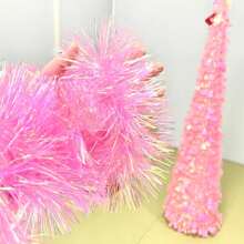 1pc, Translucent Glitter Tinsel Garland, Metallic Wire Trimming For Party/Birthday Decor, Shiny Pink, Soft Material, Length 2m, Width 10cm