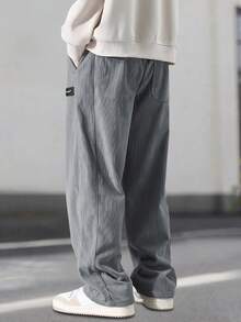 Men's Casual Corduroy Pants, Solid Color With Drawstring And Pockets, Breathable And Comfortable, Suitable For Everyday Casual Wear And Vacation - Grey - View 4