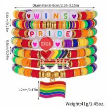 Multipack Rainbow Color Clay Bracelet, Rainbow Flag, Bisexual Pride Bracelet, Various Acrylic Beads And Elastic Bracelet Set
