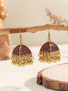 1 par de brincos elegantes estilo jhumka, estilo boêmio, em formato de pirâmide, com strass, brincos simples em formato de cone, com borla prateada, adequados para uso diário feminino, festivais, casamentos e festas