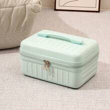 Hard Shell Cosmetic Travel Case 12 Inch Portable Makeup Train Case With Elastic Band And Handle Pressure-Proof Mini ABS Carrying Suitcase Toiletry Box For Travel Camping,Chic Mini Suitcase Makeup Organizer - Waterproof, Portable Travel Cosmetic Case With Large Capacity Storage