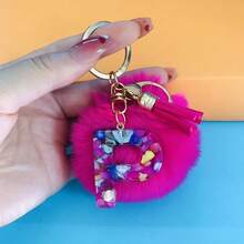 Llavero de letra inicial con pompón de moda para damas, accesorio colgante lindo de peluche, acrílico, llavero, anillo, bolso, mochila, colgante de coche, accesorio de coche, bolso, accesorio escolar, gótico, Y2K, accesorios de Halloween, regalo del Día del Maestro, ideas de regalo de Navidad - Rosa Fucsia - Ver 27