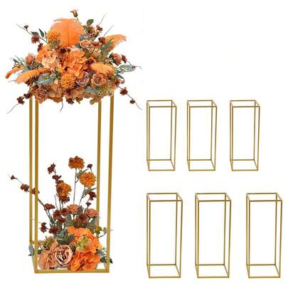 1 pieza/2 piezas Soporte de Flores para Bodas, Florero central de Escritorio de Metal, Florero alto de Piso Dorado, Estantería Rectangular para Flores para Bodas, Decoraciones de Fiesta al Aire Libre, Regalos de Cumpleaños de Verano, Regreso a Clases, Útiles Escolares, Decoración de Habitación