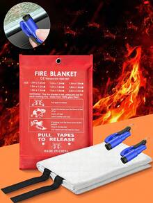 3PCS Emergency Fire Blanket And 2-In-1 Emergency Seat Belt Cutter With Car Keychain Set, Hammer, Mini Fire Hammer, Car Emergency Escape Tool, Home Fiberglass Fire Blanket For Car, Fireplace, Camping, Picnic, Life Saving - Multicolor - View 15