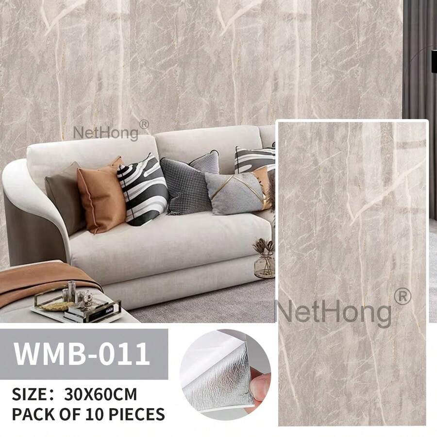 10 Pack Self-Adhesive Marble Tiles Sticker Stick On Wall Floor Kitchen Bathroom - Gray Brown - View 1