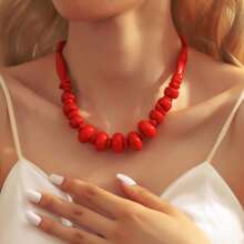 1pc Fashion Exaggerated Double Layer Polyresin Coral Necklace For Women