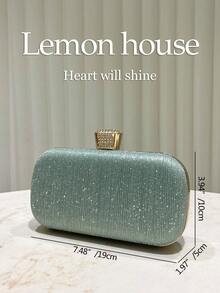 1pc Solid Shiny Striped Clutch Purse, Luxurious Crystal Decor Evening Handbag For Women, Fashion & Elegant Party Clutch Bag With Removable Chain, Suitable For Wedding, Prom, Party, Events - Mint Green - View 3