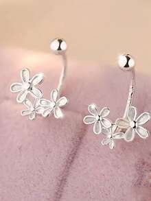 1 Pair S925 Sterling Silver Women's Screw Design Curved 3-Flower Hook Earrings, Sweet Elegant And Fashionable Design, Suitable For Daily Parties And Various Occasions, Perfect Gift For Women, Low Allergenicity - Flowers - View 7