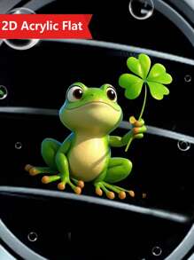 1pc 2D Flat Cute Heart Frog Design Car Vent Clip Decoration, Frog Holding 4-Leaf Clover Acrylic Car Air Freshener Vent Clip, With Dual Fragrance Pads, Random Scents, Car Air Freshener, Valentine's Day Decor