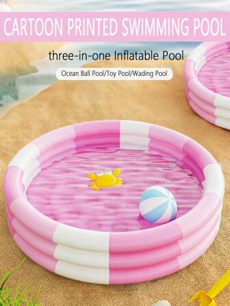 1pc Inflatable Round Swimming Pool, Pink Color Adult-Size Extra Thick Family Pool, Suitable For Adults, Outdoor, Garden, Backyard, Summer Water Party (60CM, 90CM, 100CM, 130CM, 150CM), Beach Essentials, Beach Accessories, Pool Float
