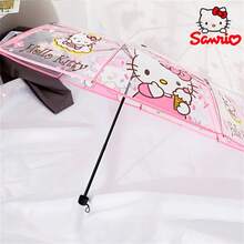 【Hello Kitty | 可爱】三丽鸥Hello Kitty | 可爱透明雨伞 可折叠手动三折卡通动漫雨伞 | 可爱防雨 卡通主题雨伞 透明伞面 夏季清凉 沙滩 旅行