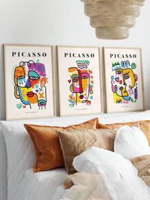 1PC Picasso Exhibition Wall Art Print, Neutral Beige Abstract Vintage Minimalist Gift Idea, Famous Artist Print,Gallery Wall Home Decor, Fashionable Wall Decor For Living Room, Bedroom, Dorm, Apartment, Dining Room, Kitchen And Other Modern Home Decor, Unframed