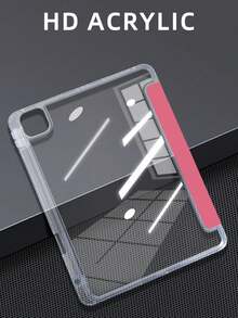 1pc Transparent Acrylic Y-Fold Flat Protective Case, Watermelon Red, Multi-Fold Multi-Angle Stand, Built-In Pen Slot, High-Transparency Acrylic Rear Shell Anti-Scratch Anti-Bend, Magnetic Auto Sleep/Wake/Smart Power Saving, Minimalist/Casual/Classic, Compatible With Mini6/Mini7/9.7/10.2/10.5/Air4/Air5/10th/10.9/Pro11/Air11(M2)/Air13(M2)/Pro11(M4)/Pro13(M4) 2024 12.9inch. Slight Color Difference May Exist Due To Different Lighting. The Rear Shell Is Made Of Acrylic Hard Shell Material. Please Gently Peel Off The Protective Film Before Use. - 西瓜紅 - 查看 4