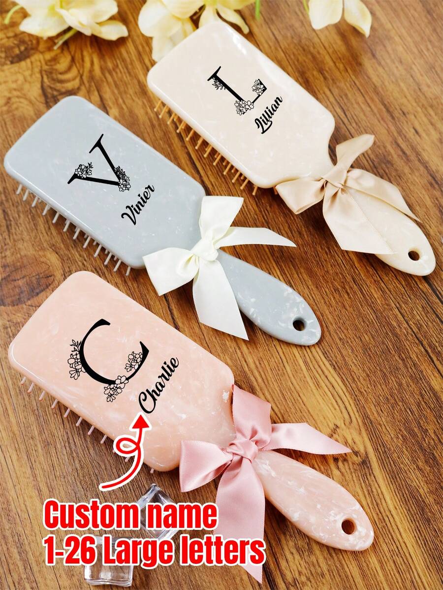 1/2 Pcs Customized Air Cushion Comb, Wet Hair Shine Enhancing Detangler, Engraved Scalp Massage Comb With Initial Letter And Name - Multicolor - View 1