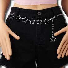 1pc Women's Versatile Round Metal Waist Chain, Decorative Waist Belt Adjustable Chain Accessory For Dress - Silver - View 3