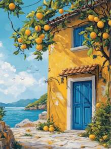 1pc Modern Scooter Landscape Posters Summer Italian Scooter In Front Of Coffee Prints Canvas Painting Wall Pictures Home Room Decor, Wall Art With Frame