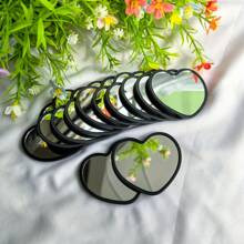 Heart Shaped Mini Mirror, Polished Surface, Plastic Frame, Tabletop Mounting, Fragrance-Free, Floral Theme, Portable, No Electricity Required, Glass Surface - Pink/White/Black Options