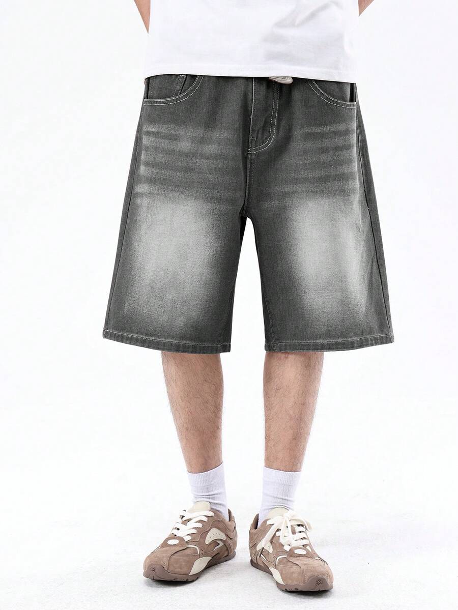 Men's Loose Casual Denim Bermuda Shorts With Pockets, Versatile Summer Denim Shorts Jorts