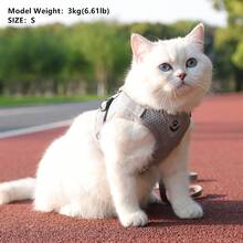 2 Buah Harness Hewan Peliharaan dengan Tali, Terbuat dari Kain Jala yang Bernapas, dengan Garis Reflektif, Cocok untuk Jalan-jalan di Luar Ruangan dan Penggunaan Malam Hari untuk Kucing dan Anjing - Grey - View 6