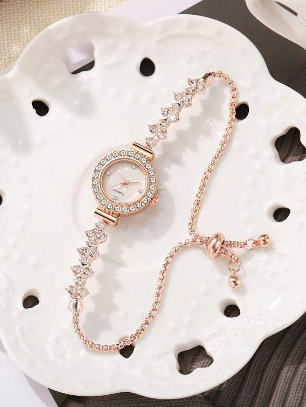Nuevo reloj pulsera de mujer de moda, esfera redonda pequeña y linda con cristal, correa de lujo con strass, reloj de cuarzo metálico, regalo para damas
