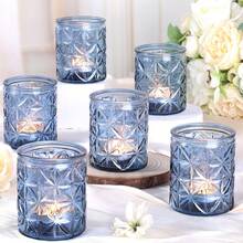 6pcs Amber Glass Star And Snowflake Candle Holders, Vintage Boho Dining Table Decor For Wedding, Party, Autumn, Thanksgiving, Christmas - Multicolor - View 2
