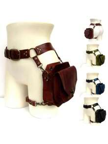 朋克复古PU腰包，休闲小方斜挎包，多功能户外腿部手机袋 - 彩色 - 查看 1