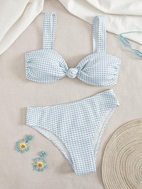 Ladies Swimwear, Sexy Fashion, Blue Two Pieces Swimsuit, Summer Beach, Bikini Set.