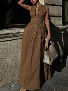 New Fashion Casual Sleeveless Versatile Dress For Women, Spring/Summer Elegant - Coffee - View 4
