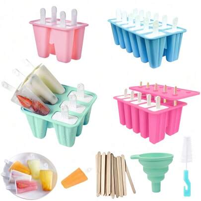 4-12 Pcs Silicone Popsicle Mold, Material, Easy To Make Stylish Ice Cream & Popsicles
