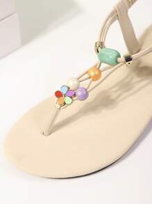 1 Pair Women's Bohemian Colorful Beaded Flat Sandals, Summer Casual Beach Party Shoes
