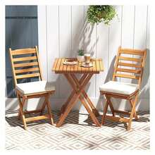 Outdoor Wood Bistro Set With Soft Seat Cushions And Table Natural - Multicolor - View 1