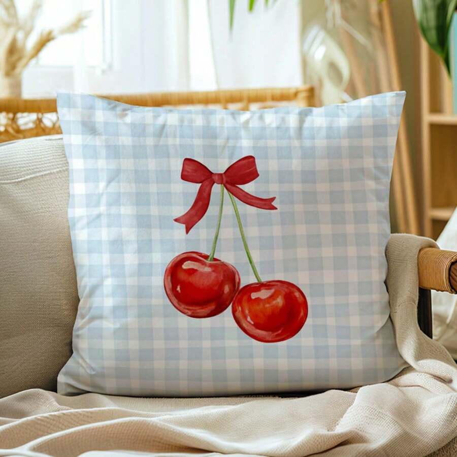 1 Vỏ gối trang trí họa tiết nơ kẻ caro xanh đơn giản, vải nhung đào thân thiện với da một mặt, vỏ gối 45*45CM thích hợp để trang trí trong nhà, trang trí tiệc, quà tặng vỏ gối trang trí - Nhiều màu - Xem 1